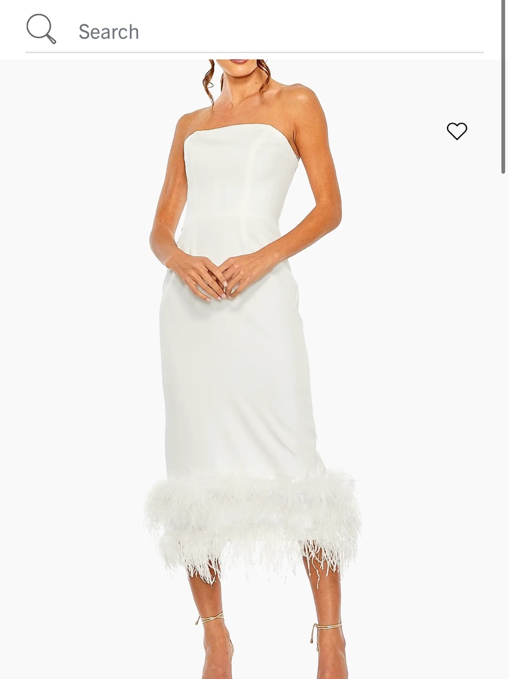 Mac Duggal Ivory Strapless Feather-Hem Midi Dress